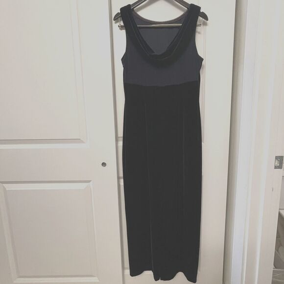 Vintage Scott Mcclintock Women's Blue Y2K Evening Gown Velvet Dress Size 14 - Picture 6 of 10